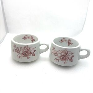 Vintage Shenango White Mauve Floral Transferware Cup Mug Restaurant Set Of 2